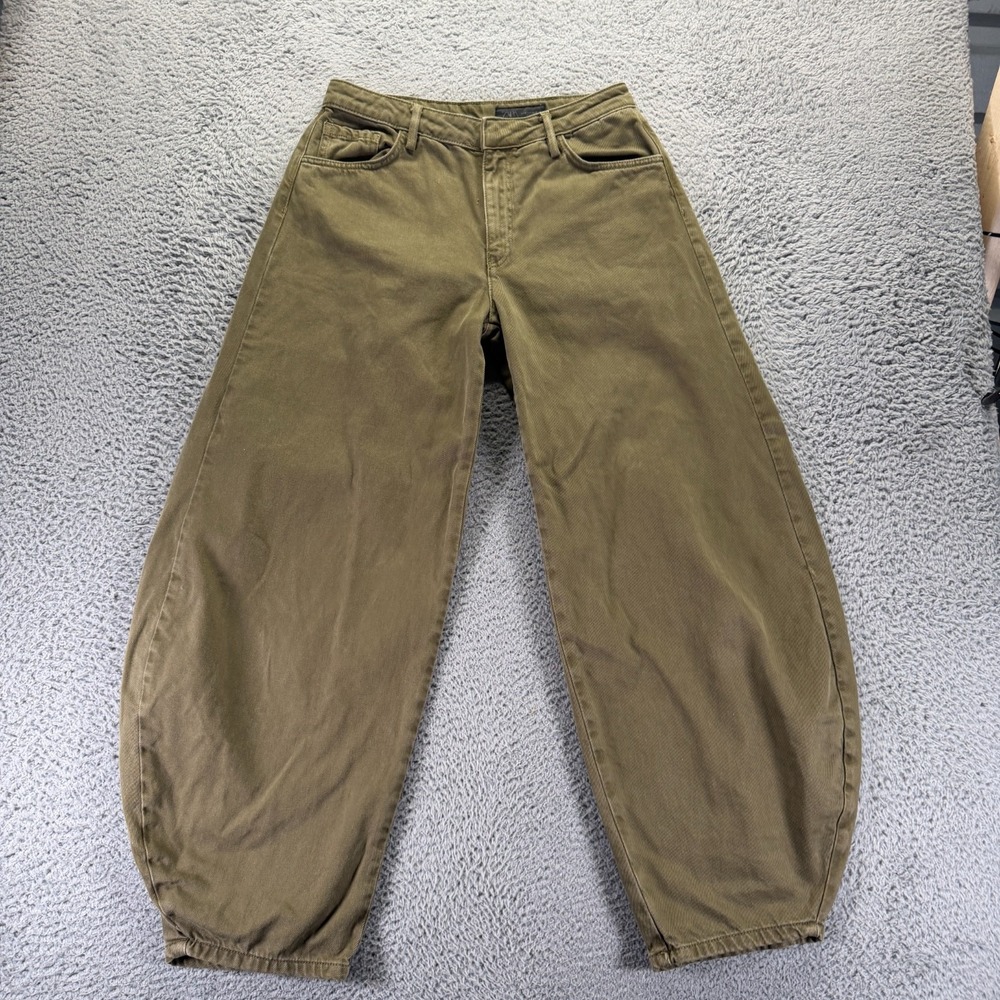 Zara Jeans Womens 6 Green Cotton Denim Wide-Leg Baggy Mid-Rise Workwear Travel